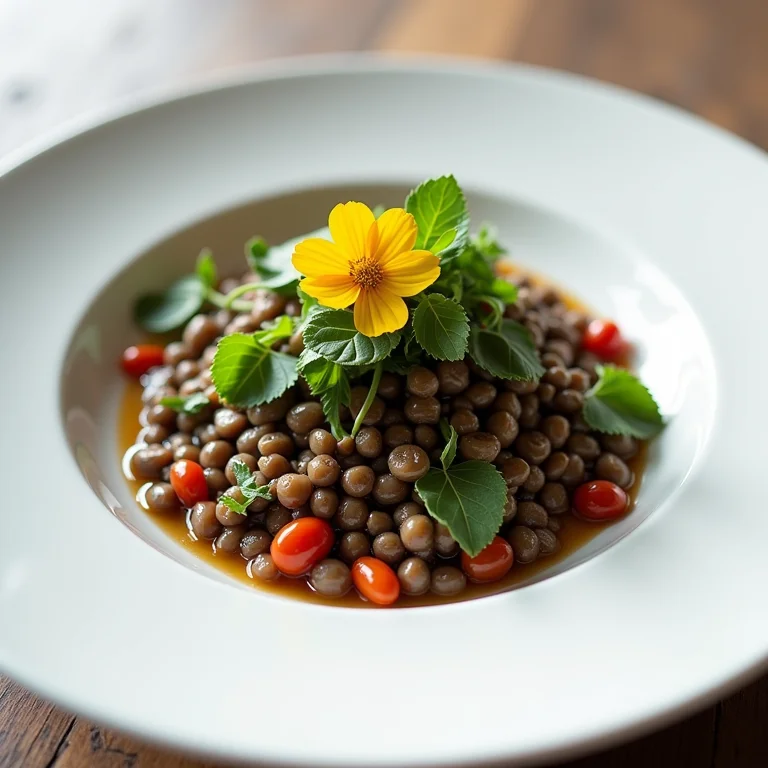 Salada de lentilha francesa com apresentação sofisticada