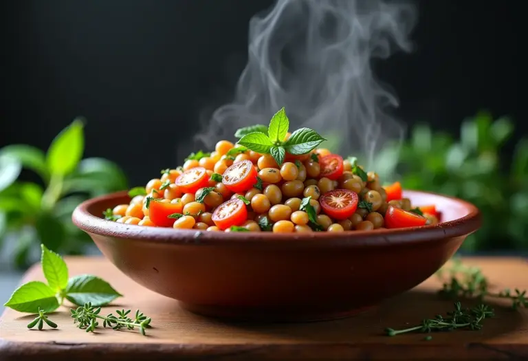 Salada de lentilha francesa fresca e apetitosa