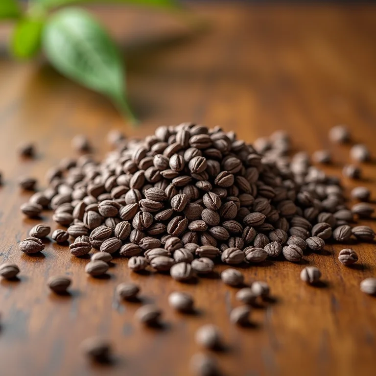 Sementes de chia espalhadas em madeira