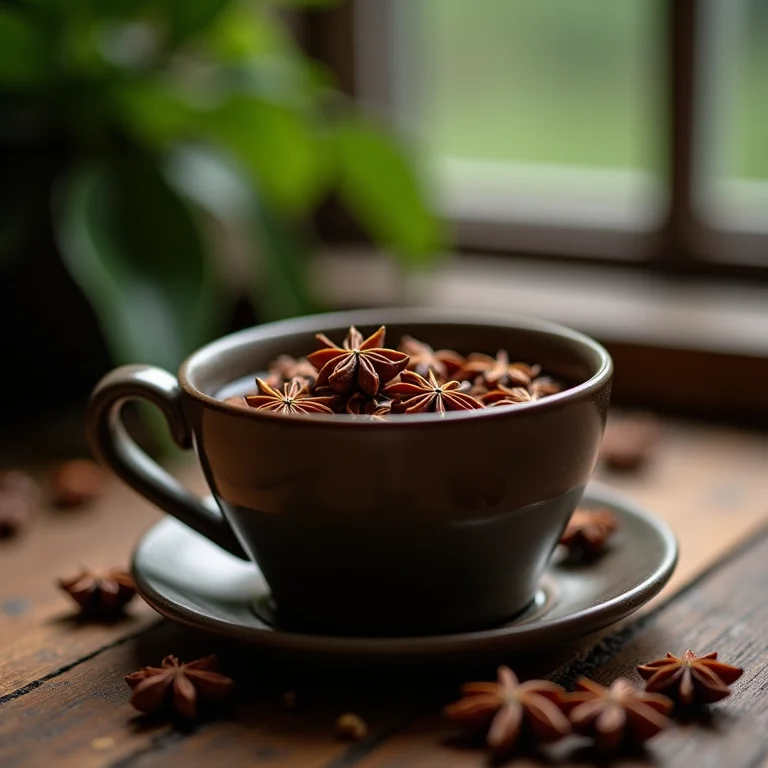 Sementes de erva-doce em infusão em xícara de cerâmica.