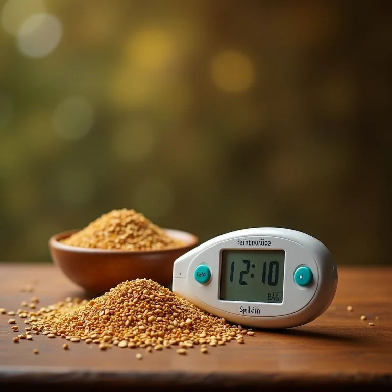 Sementes de feno grego e monitor de glicose.