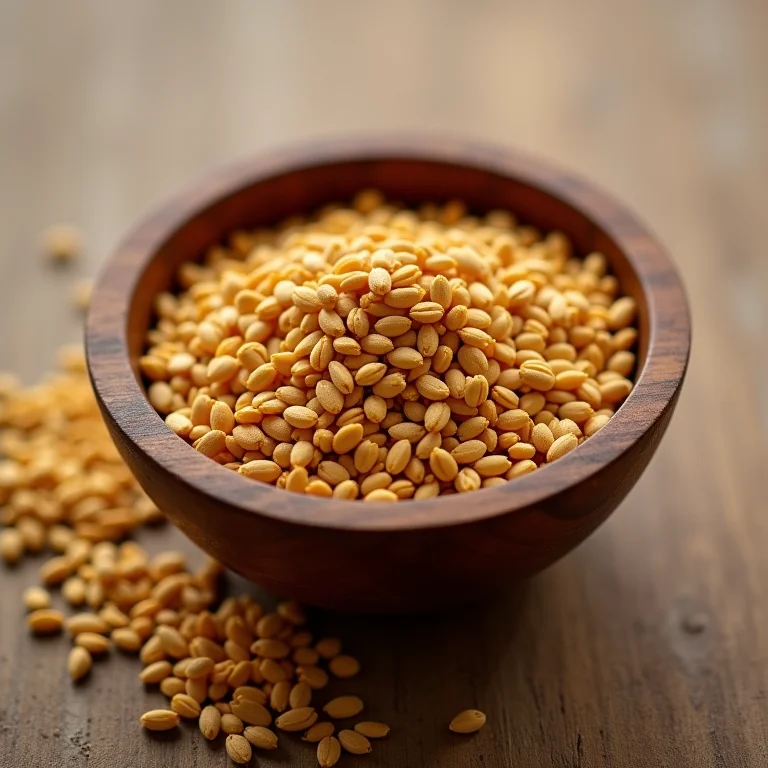 Sementes de feno grego em um recipiente rústico