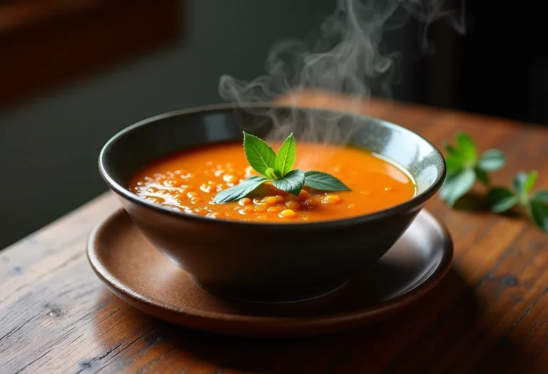 Sopa com poejo fresco em cima