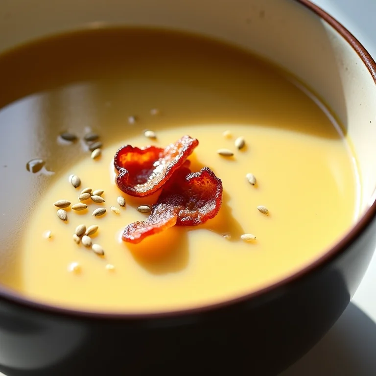 Sopa cremosa de batata com alcaravia e bacon