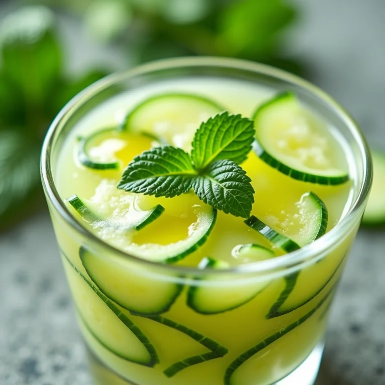 Sopa fria de aipo com pepino e hortelã em uma tigela de vidro