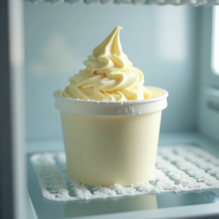 Sorvete de baunilha armazenado no freezer.