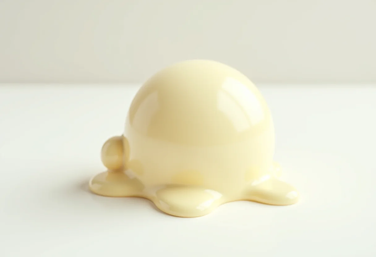 Sorvete de baunilha cremoso caseiro derretendo.