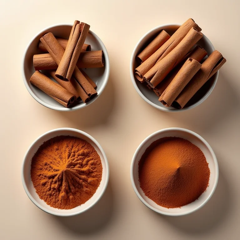 Subtipos de canela Cassia em diferentes formas e apresentações.