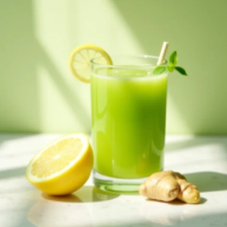 Suco detox de aipo com limão e gengibre em um copo de vidro