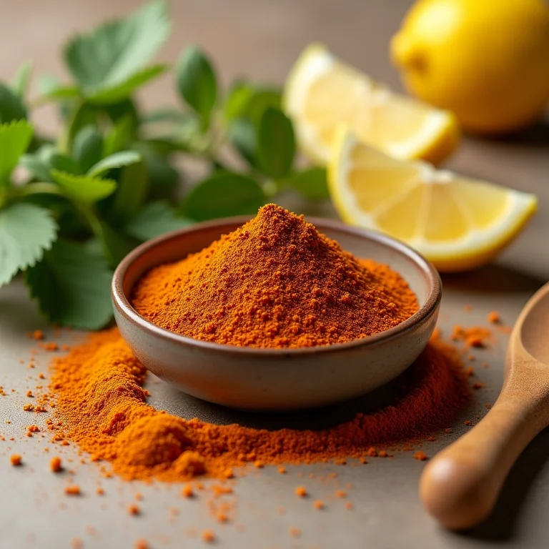 Sumagre em tigela com ervas frescas e limão