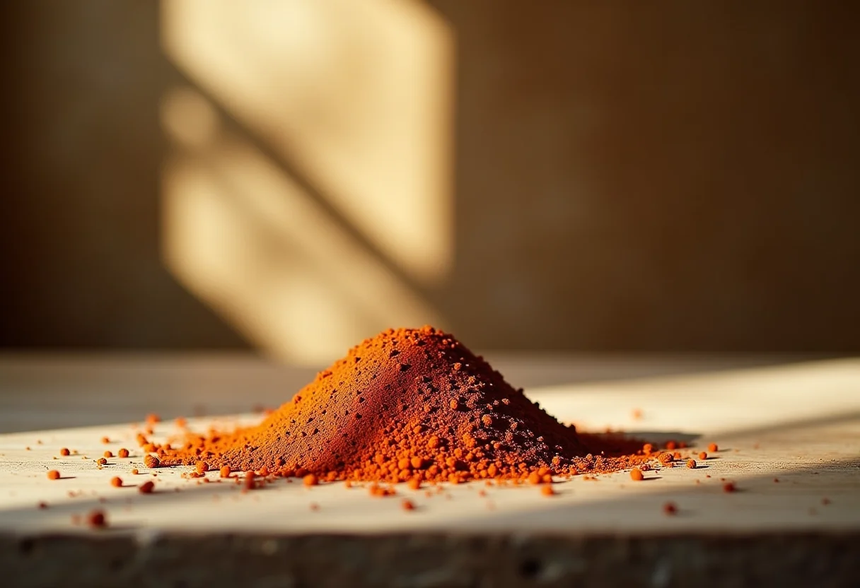 Sumagre espalhado sobre mesa de madeira rústica