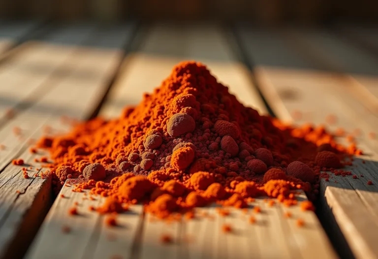 Sumagre, tempero vermelho vibrante espalhado sobre mesa de madeira rústica