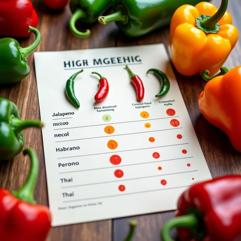 Tabela comparativa de diferentes tipos de pimenta.