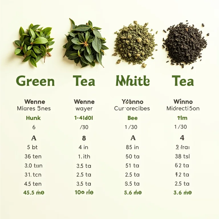 Tabela de tempos de infusão para diferentes tipos de chá: verde, preto e branco.