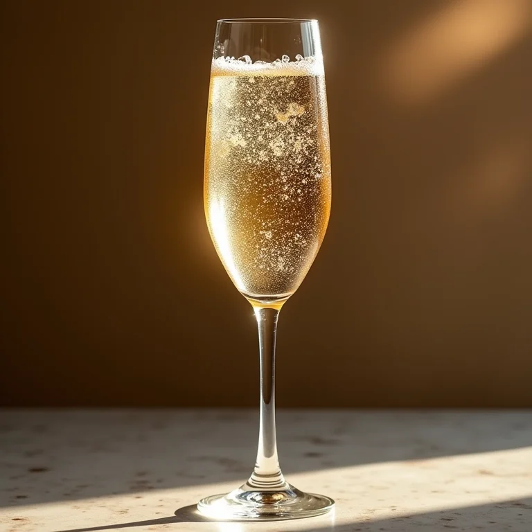 Taça de champagne Brut gelada com acidez e equilíbrio.