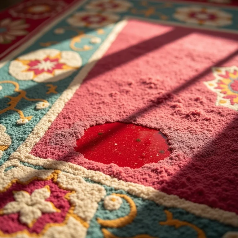 Tapete com mancha de melancia sendo limpo.