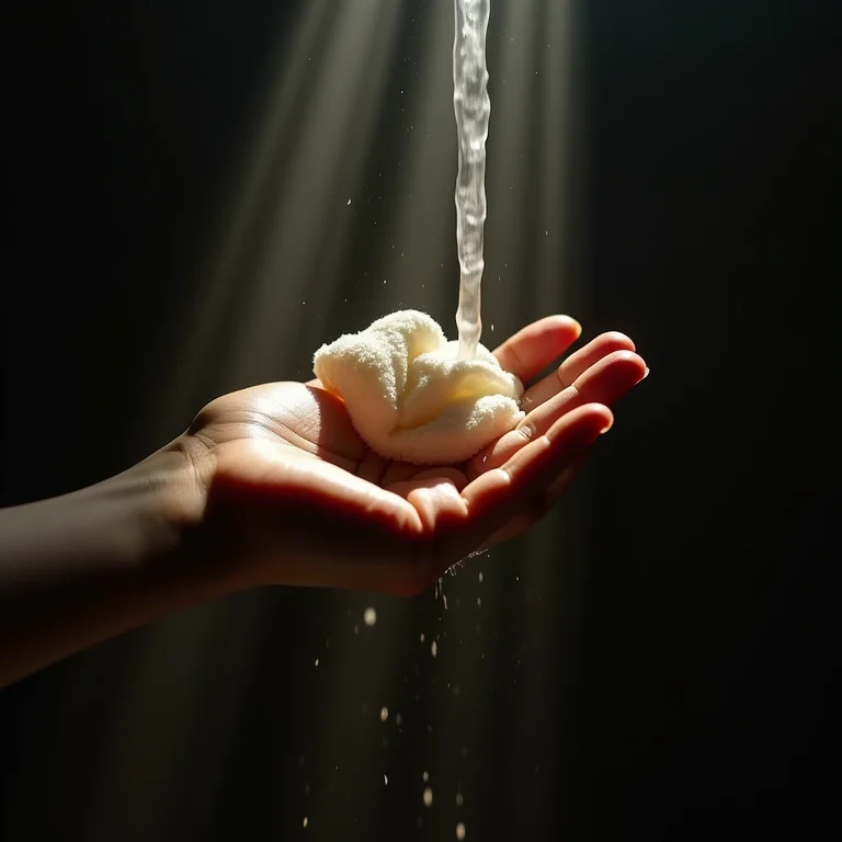 Tecido manchado sendo lavado com água quente (erro)