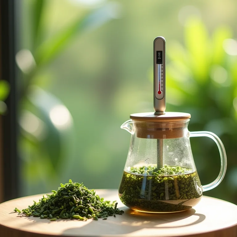 Termômetro digital medindo a temperatura da água em chaleira de vidro