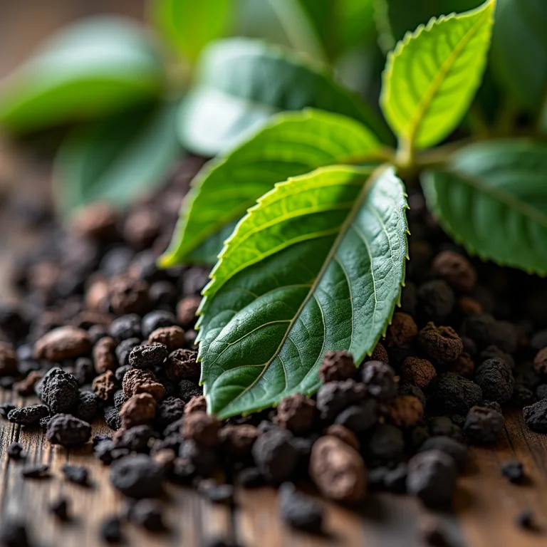 Texturas das folhas de chá preto e erva mate.