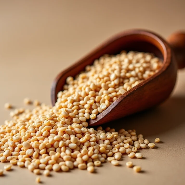 Trigo sarraceno cru em colher de madeira