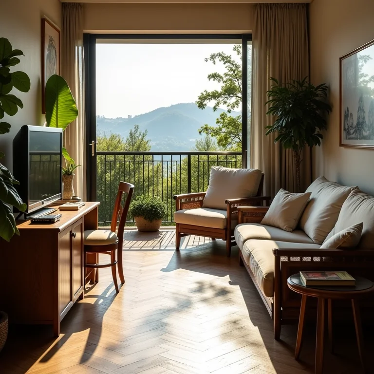 Varanda pequena com móveis mal distribuídos dificultando a circulação