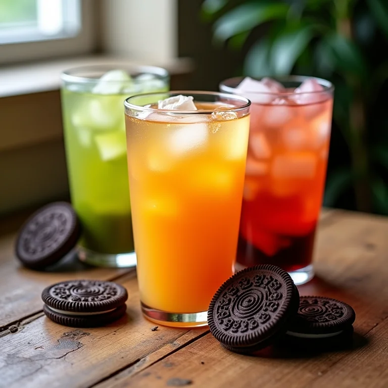 Variações da receita de chá gelado com Oreo: matcha e frutas.