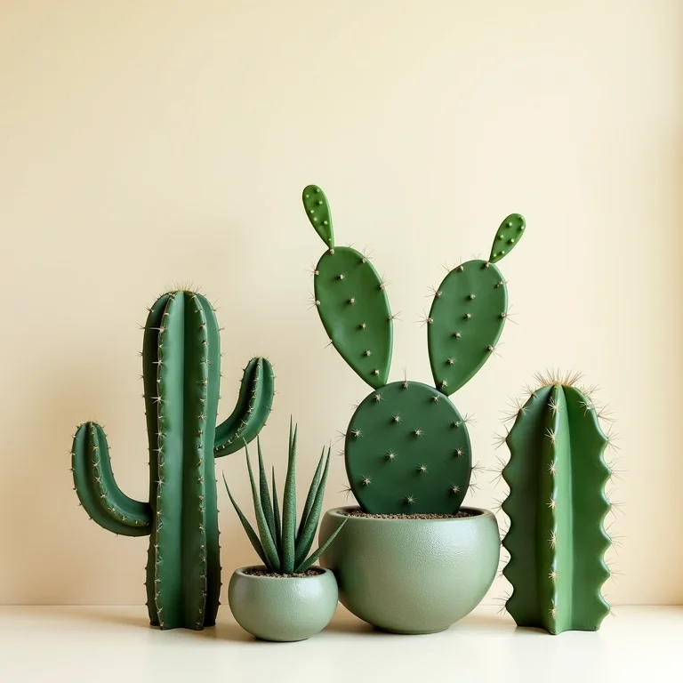 Variedade de cactos em fundo neutro.