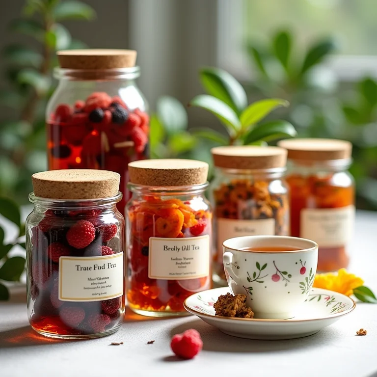 Variedade de chás de frutas para harmonizar com bolo.