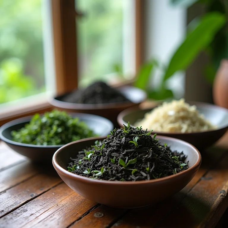 Variedade de chás em bowls de cerâmica
