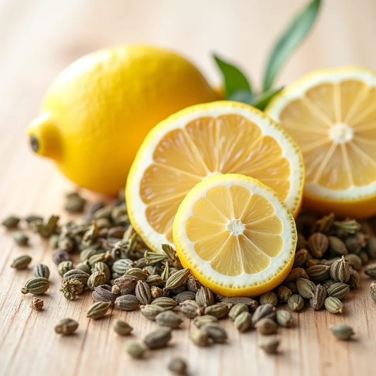 Variedade de ervas secas e rodelas de limão para chá