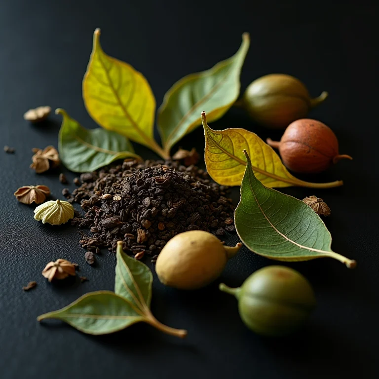 Variedade de folhas de chá secas: chá preto, chá verde e chá de ervas.