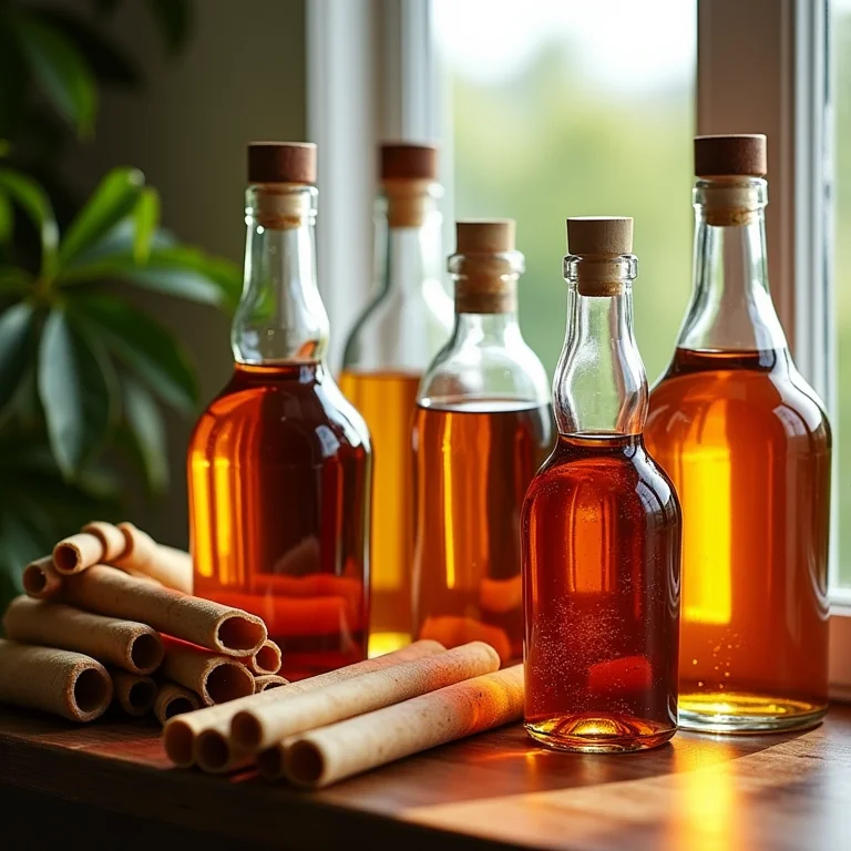 Variedade de garrafas de rum e cana de açúcar