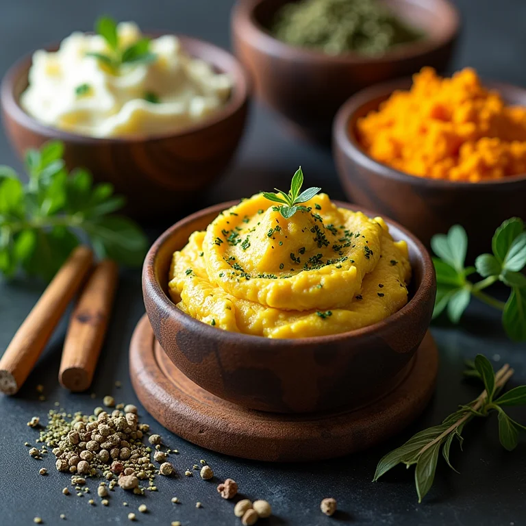 Variedade de manteigas de ervas com diferentes sabores e especiarias.