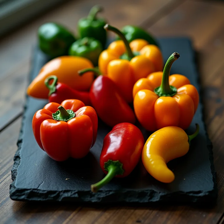 Variedade de pimentas chilli frescas.