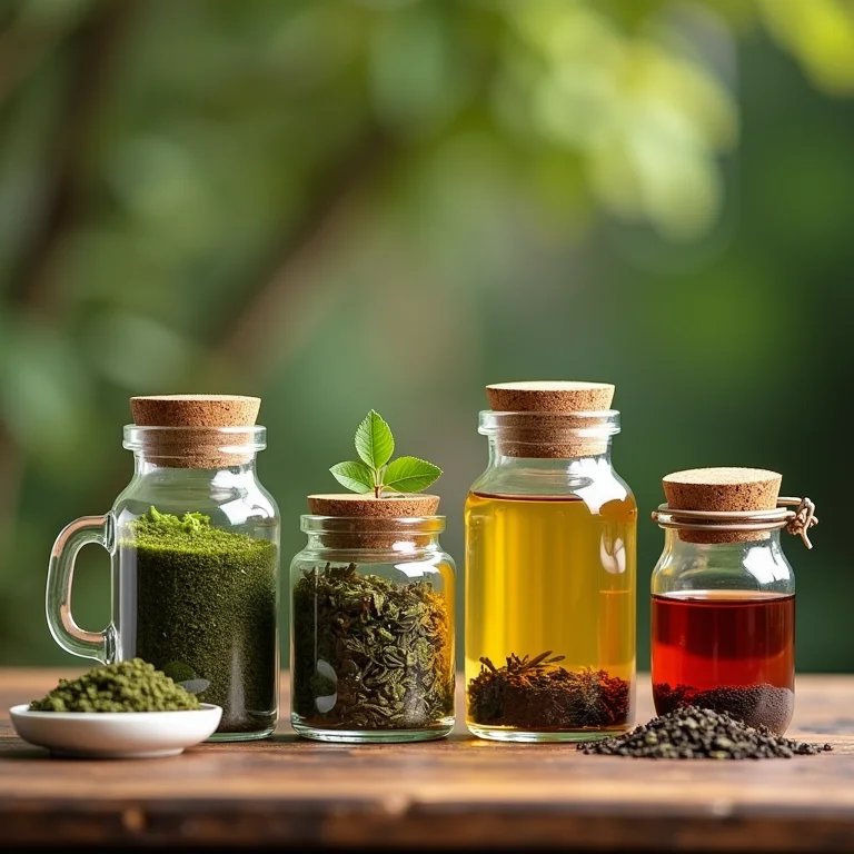 Variedade de tipos de chá em potes de vidro