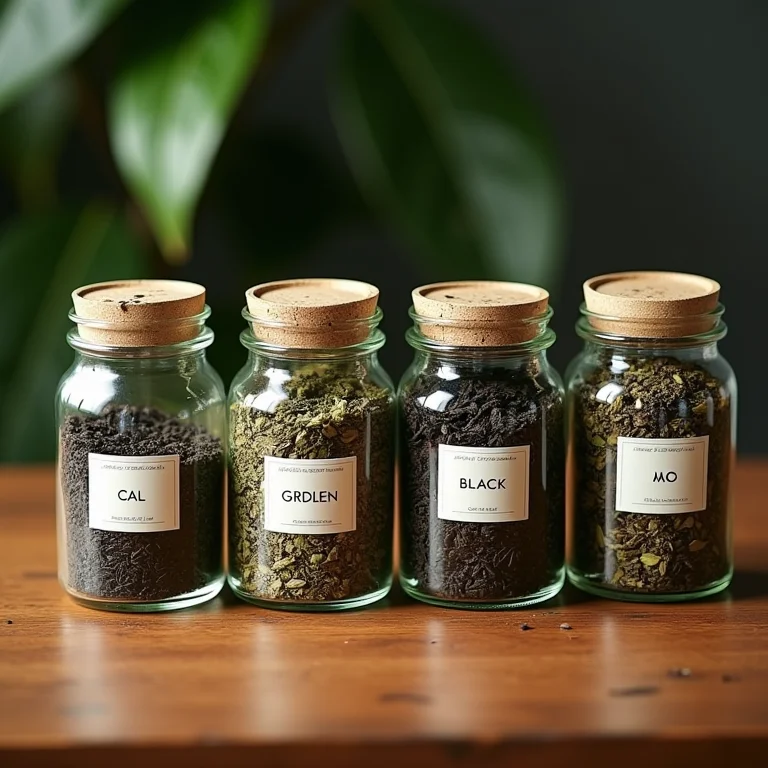 Variedade de tipos de chá em potes de vidro