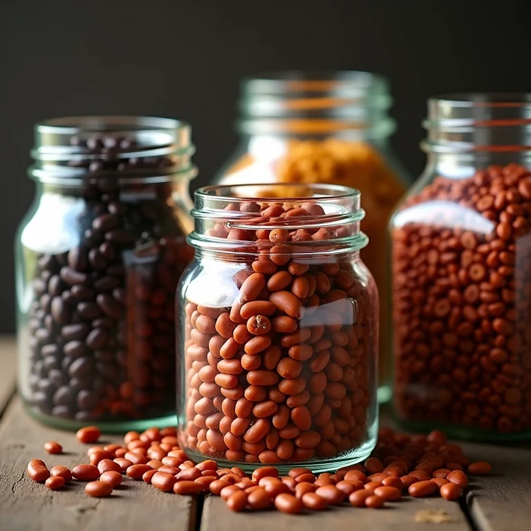Variedade de tipos de feijão em potes de vidro
