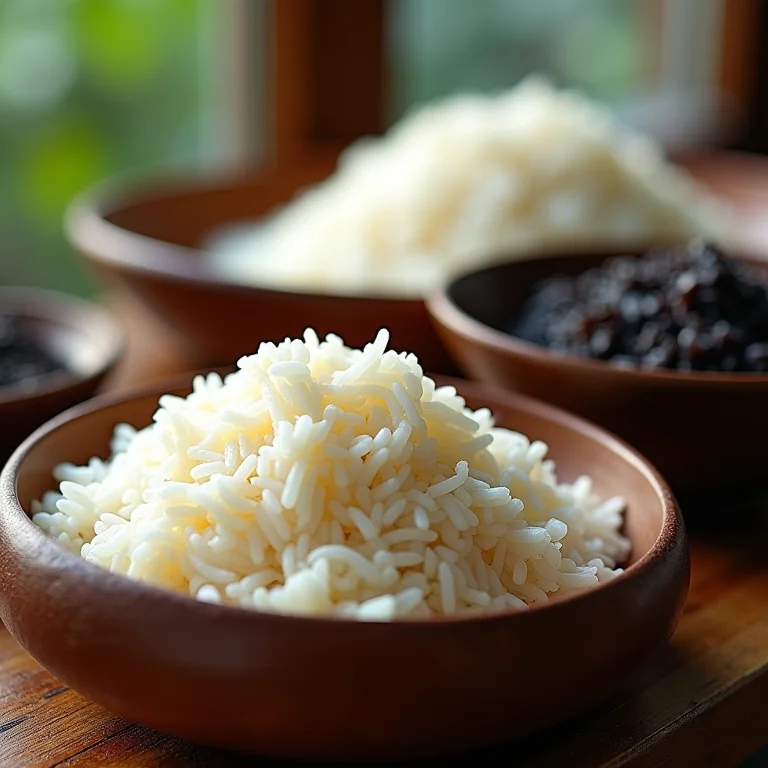 Variedades de arroz em diferentes recipientes