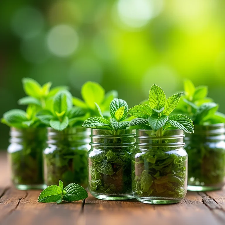 Variedades de hortelã fresca em potes de vidro