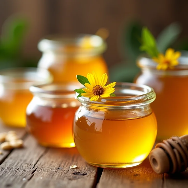 Variedades de mel em potes de vidro.