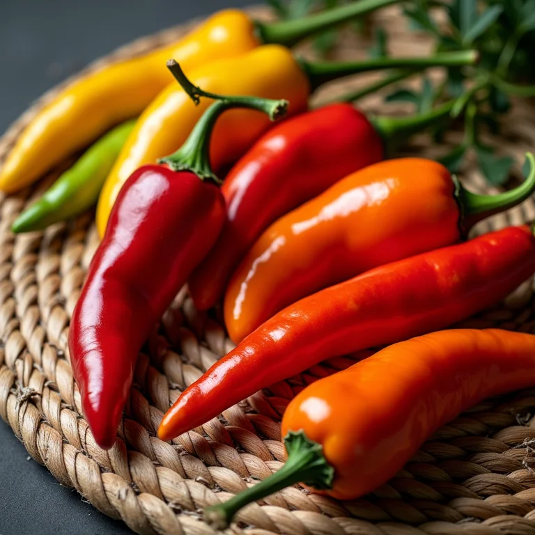 Variedades nativas de pimenta dispostas em esteira artesanal