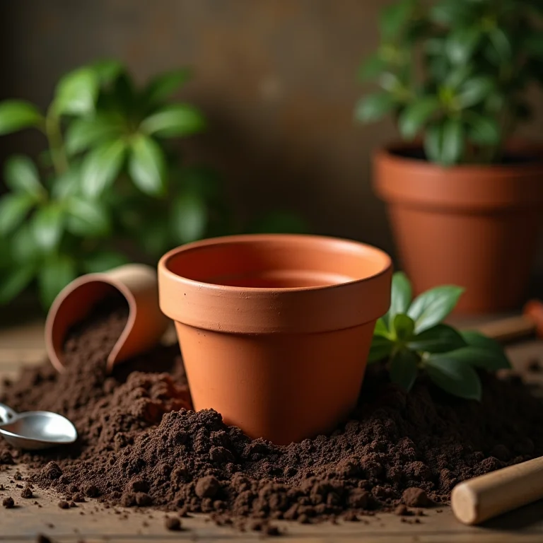 Vaso de terracota vazio, pronto para o plantio de hortelã.