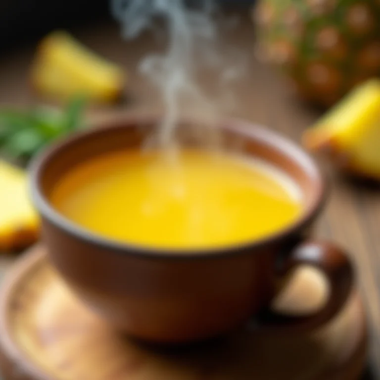 Xícara de chá de casca de abacaxi fumegante
