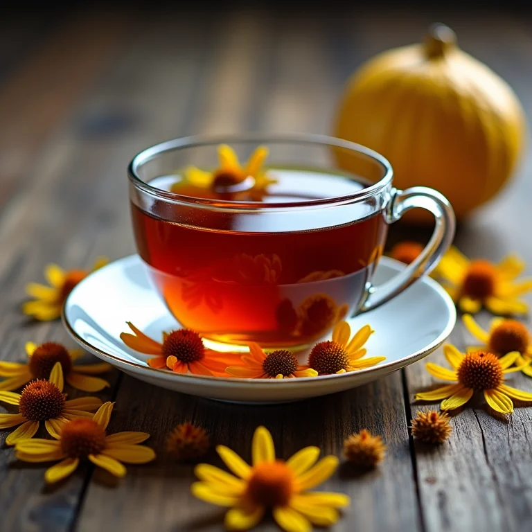 Xícara de chá de equinácea com flores secas.