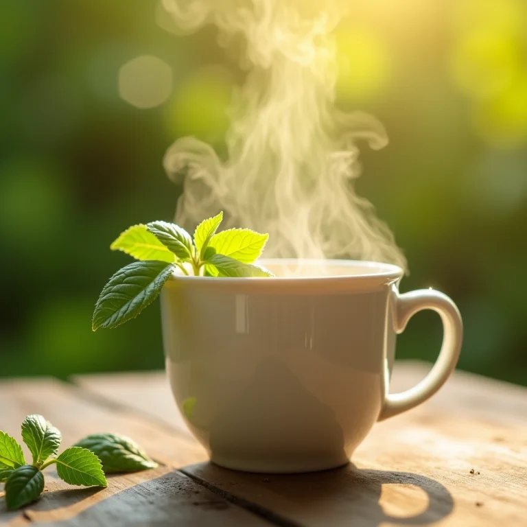 Xícara de chá de erva cidreira fumegante, representando o efeito hipotensor.