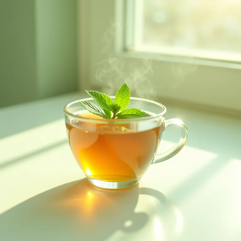 Xícara de chá de hortelã com folhas frescas