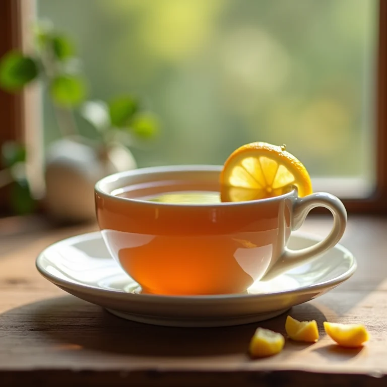 Xícara de chá de pêssego com limão e preparo seguro