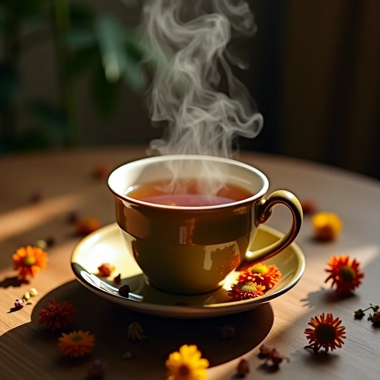 Xícara de chá de Uxi Amarelo com ervas e flores secas