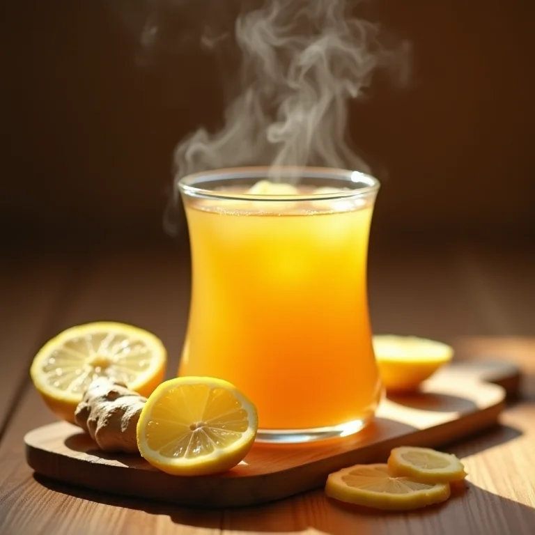 Xícara fumegante de chá de limão com gengibre