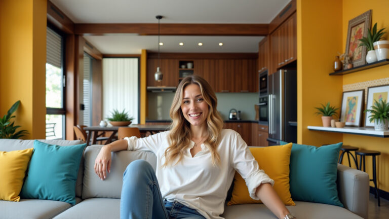 Apartamento compacto com soluções de decoração funcional.